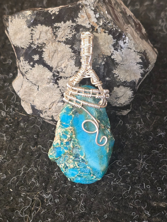 Azure Riverbed Wire-Wrapped Pendant