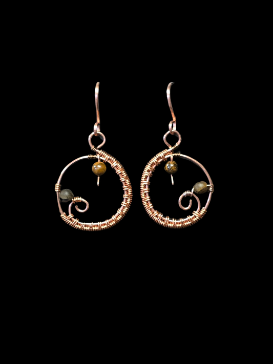 Copper Fern Spiral Earrings
