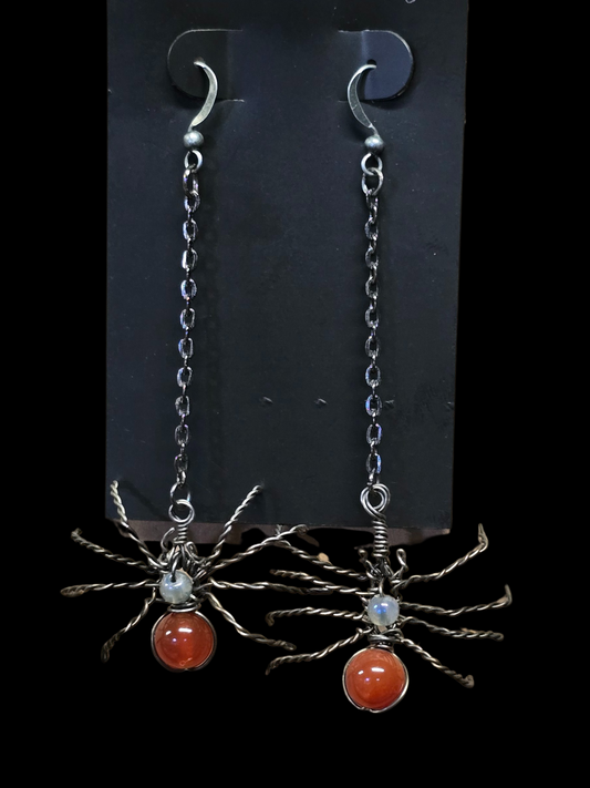 Crimson Web Spider Earrings