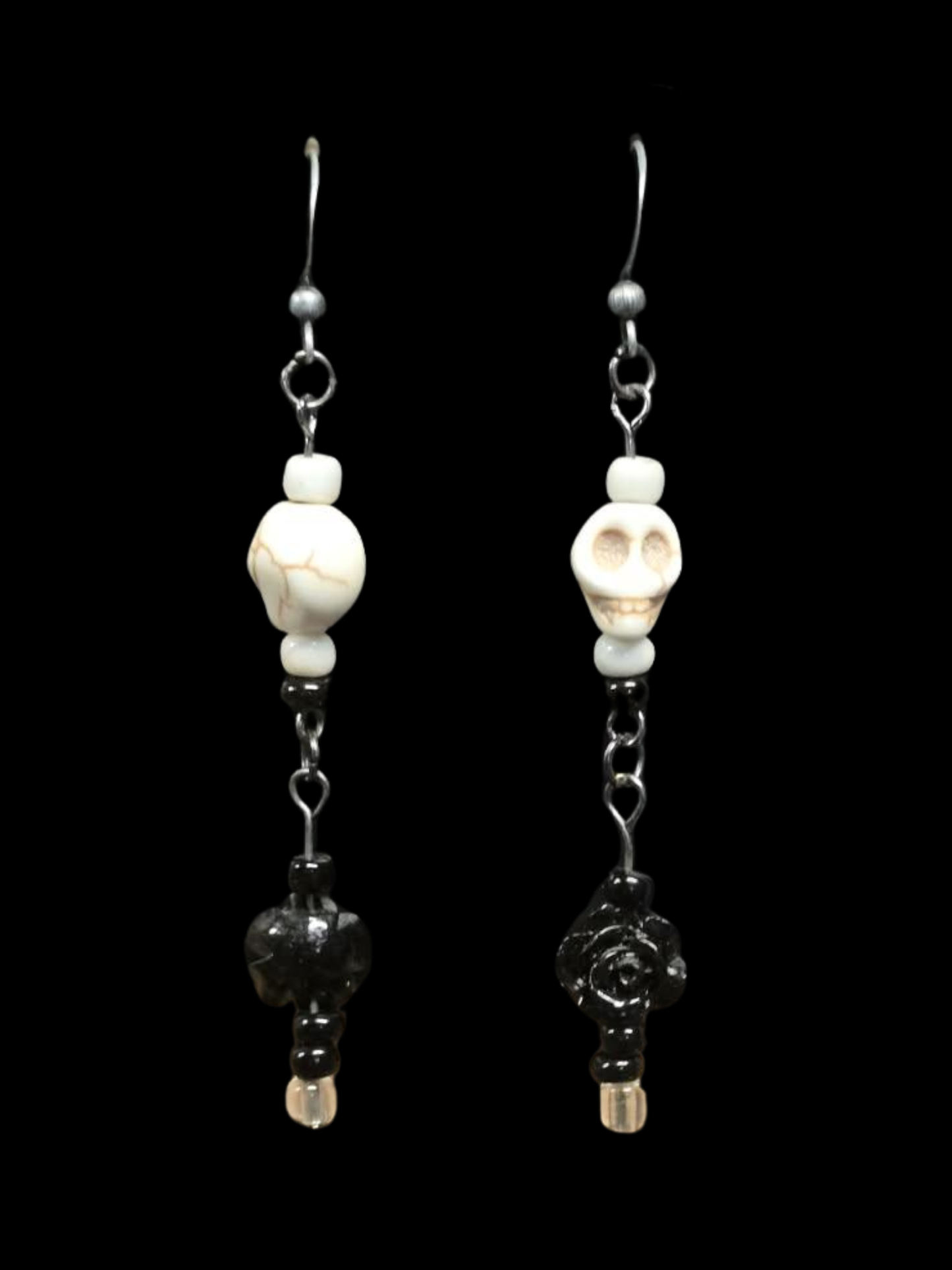 Midnight Bloom Skull Earrings